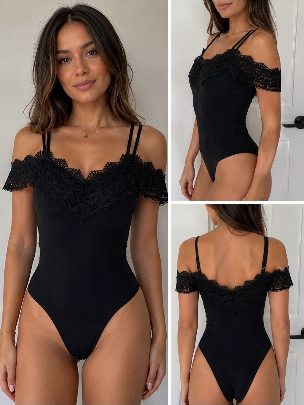 Windsor Black Lace Off-Shoulder Bodysuit - Picture 2 of 8